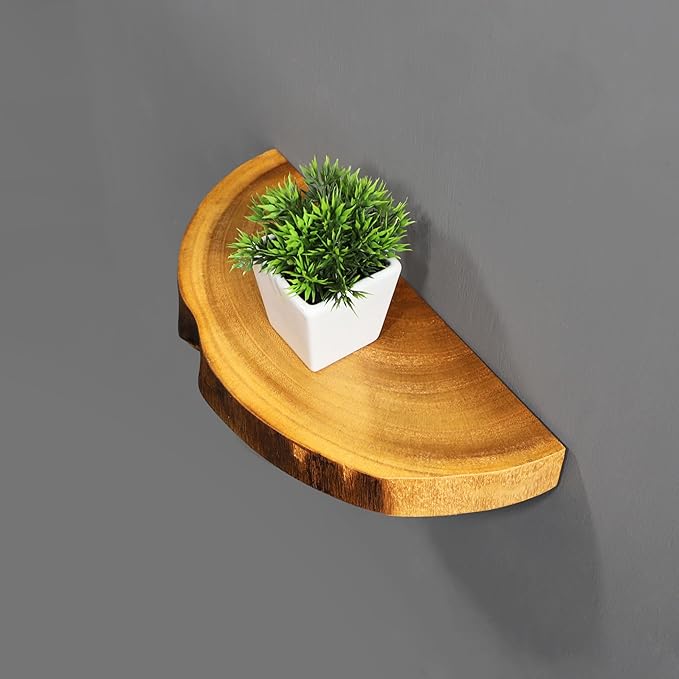 [PJ Collection] Small Live Edge Floating Wall Shelf with Paulownia Wood, Natural Wood Shelf, Floating Wall Shelf, Handcrafted Wall Shelf, Live Edge Wall Shelf