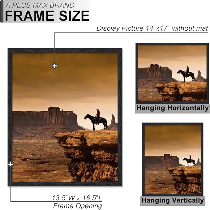 A PLUS MAX 14x17 Picture Frame, Black Engineered Wood Frame for 14 x 17 Inch Picture Poster Photo, Light Weight 14 by 17 Frame with Wood-grain for Wall - 1 Pack/Black/14 x17
