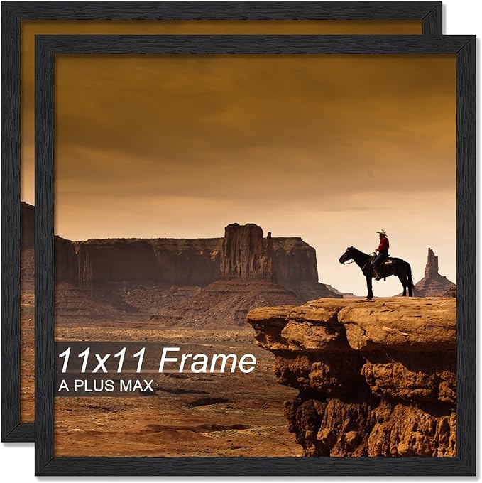 A PLUS MAX 11x11 Picture Frame Set of 2, Black Engineered Wood Frame for 11 x 11 Inch Picture Poster Photo, Light Weight 11 by 11 Frame with Wood-grain for Wall - 2 Pack/Black/11 x11