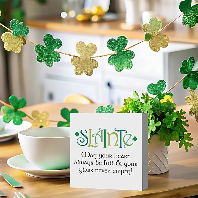 Irish Blessing Decor St Patricks Day Decorations May Your Heart Always Be Full Slainte Rustic Wood Sign Home Tabletop Shelf Desk Decor St Patrick's Day Decorations 5 X 5 Inches