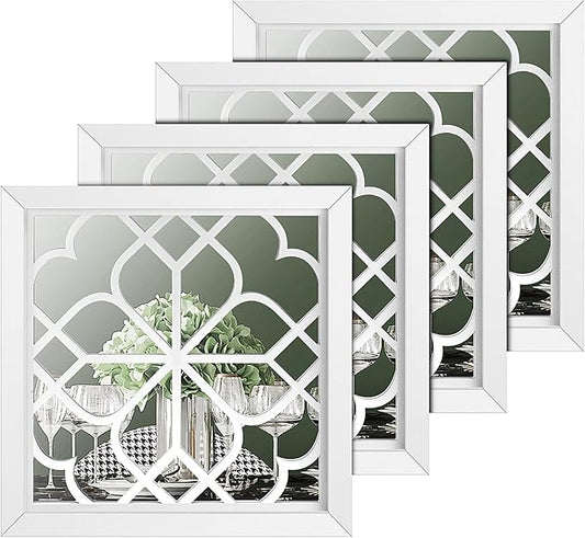 Tatuo 4 Pcs Mirrors Square Wall Mirror, Gorgeous Rustic Farmhouse Accent Mirror, Rustic for Bathroom Renovation Bedrooms Living Rooms, 12 x 12 Inch(Pure White)