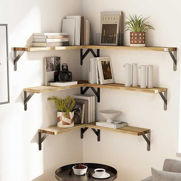AMADA HOMEFURNISHING Long Wall Shelves, Rustic Farmhouse Style, Wood Floating Shelves for Wall Decor, Bathroom & Bedroom Storage, Living Room Book Shelves, 6pcs