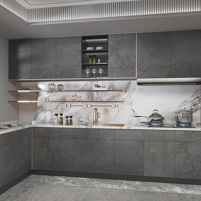 48"×591" Large Size Extra Wide Thick Darker Grey Black Concrete Wallpaper Peel and Stick Dark Gray Concrete Cement Contact Paper Vinyl Textured Adhesive Sticker for Bedroom Bathroom Gym Walls