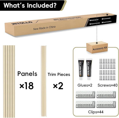 18Pack WPC Wainscoting Panels, 48.2 x 6.2 Inches 3D Accent Wall Panels for Interior Wall Decor, Fluted Wood Paneling for Living Room, TV Background, Office, Bedroom(Oak)