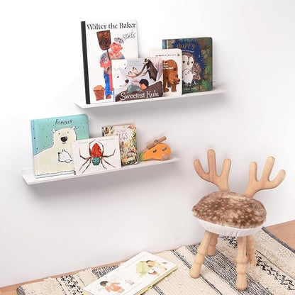 Metal Picture Ledge, Wall Mounted Floating Shelf - 24" White (Set of 2)