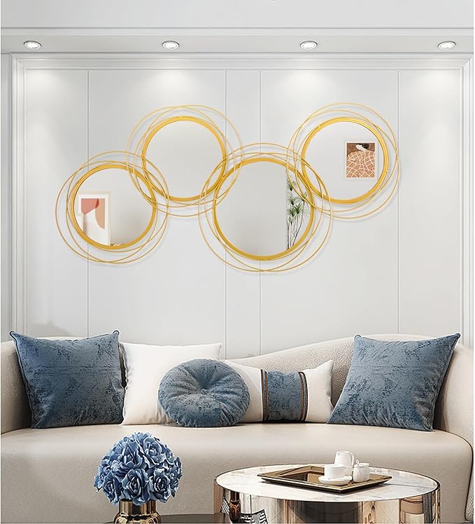 Golden Circle Mirror Set, 4 PCS Wall Metal Framed Round Mirror Modern Glass Decorative Mirrors 20x40 Inch for Living Room Bedroom Bathroom Entryway Home Decor