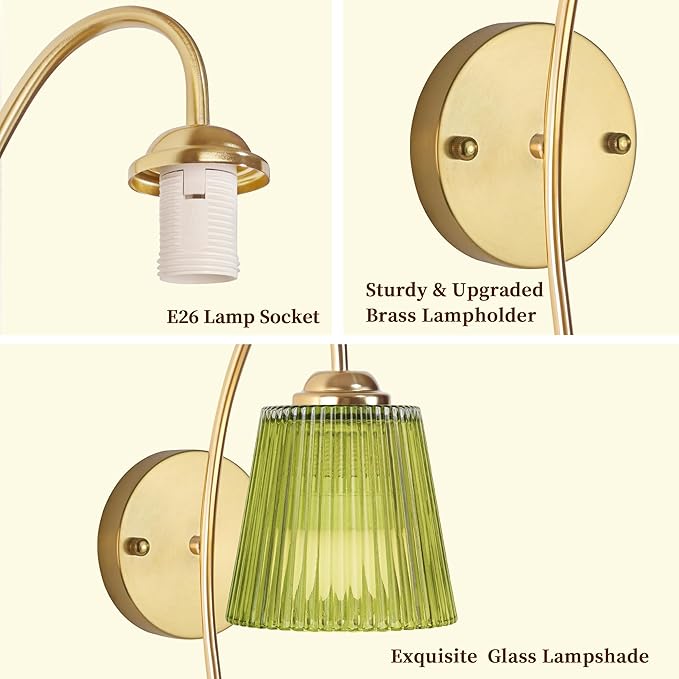 Vintage Battery Wall Sconce with Flower lampshade,Rechargeable Battery Powered Wall Lights,Wall lamp with 15 Colors for Bedroom Living Room Home Decor (Green Stripe, 2 Light Battery Operated)