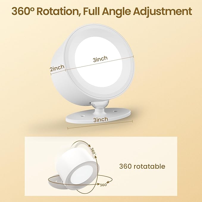 Wall Mounted Lamp LED Wall Lights with Rechargeable Battery Operated, 3 Color Temperatures & 3 Brightness Levels 360°Rotate Magnetic Ball, Cordless Sconces for Bedroom Reading Bedside,White-1 PACK