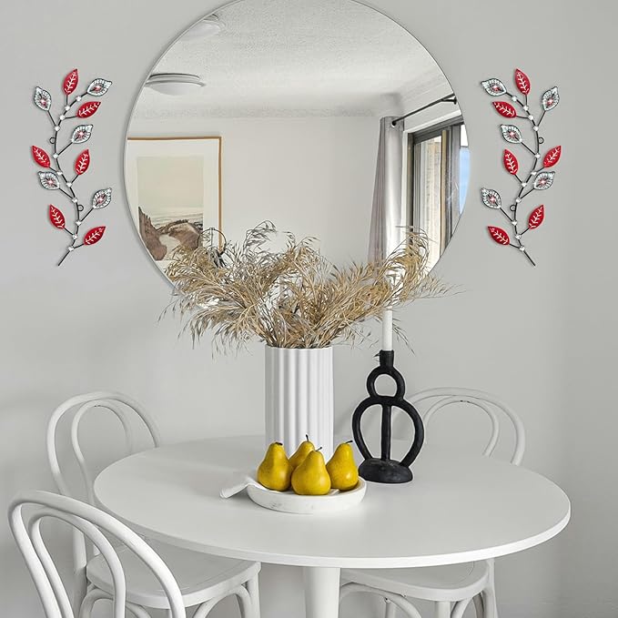 sxnzequnze 2 Pcs Metal Leaf Wall Art Crystal Bling Decorations Silver Leaves 3D Iron Handmade Home Decor Hanging Minimalist Accents Modern Set for Living Room Bathroom Bedroom Dining Room Hallway