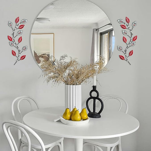sxnzequnze 2 Pcs Metal Leaf Wall Art Crystal Bling Decorations Silver Leaves 3D Iron Handmade Home Decor Hanging Minimalist Accents Modern Set for Living Room Bathroom Bedroom Dining Room Hallway