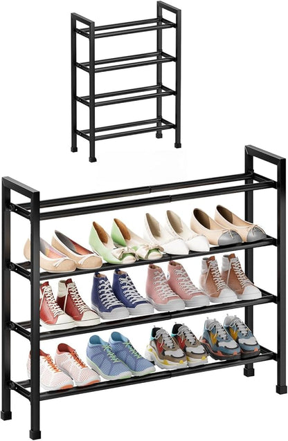 Abiglifty 4-Tier Expandable Shoe Rack,17"-33" Adjustable Shoe Rack for Closet,Metal Shoes Shelves for Front Door Entrance, Garage & Corridor, Free Standing Shoe Holders, Easy to Assemble,Black