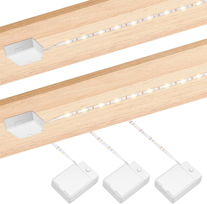 3.28ft Indoor Battery Powered LED Strip Lights Under Cabinet Stick on Lights Under Cabinet Kitchen Led Lights Short Led Strip Lights Battery Led Light x 3 Pack 3000K, Without Batteries