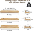 RICHFOCUS Floating Shelves for Wall, 16 inch Solid Wood Picture Ledge Shelf for Wall Storage, Nursery Book Shelves with Lip for Living Room Bathroom Bedroom Kitchen, Set of 3, Natural
