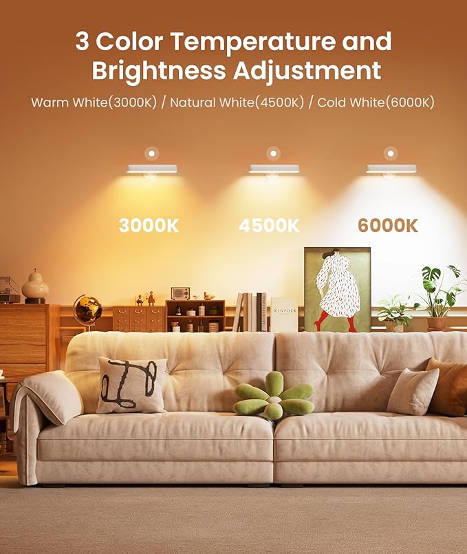 4 Pack Wall Sconces Rechargeable 7500mAh Battery Operated Wall Lights Cordless LED Wall Lamp, Touch and Remote Control, 3 Colors Wall Lamps 360° Rotate Dimmable Brightness with 15 RGB Colors