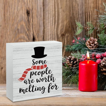 Christmas Decor Christmas Sign Decorations for Home Some People Are Worth Melting Sign for Home Office Desk Table Cubicle Shelf Xmas Desk Accessories 5 x 5 inch