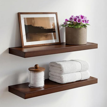 Homeforia Walnut 20 inch Floating Shelf, High End Solid Real Wood 20inch Floating Shelves for Wall Mounted, Dark Brown 20 inches Long Floating Shelves, Heavy Duty Bracket, 20 X 6.5 X 1.75 in, Set of 4