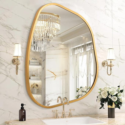 Irregular Wall Mirror, Asymmetrical Bathroom Mirror Decorative 18"x26" Gold Asymmetrical Mirrors Aviation Aluminum Alloy Frame for Bathroom, Living Room, Bedroom, Entryway