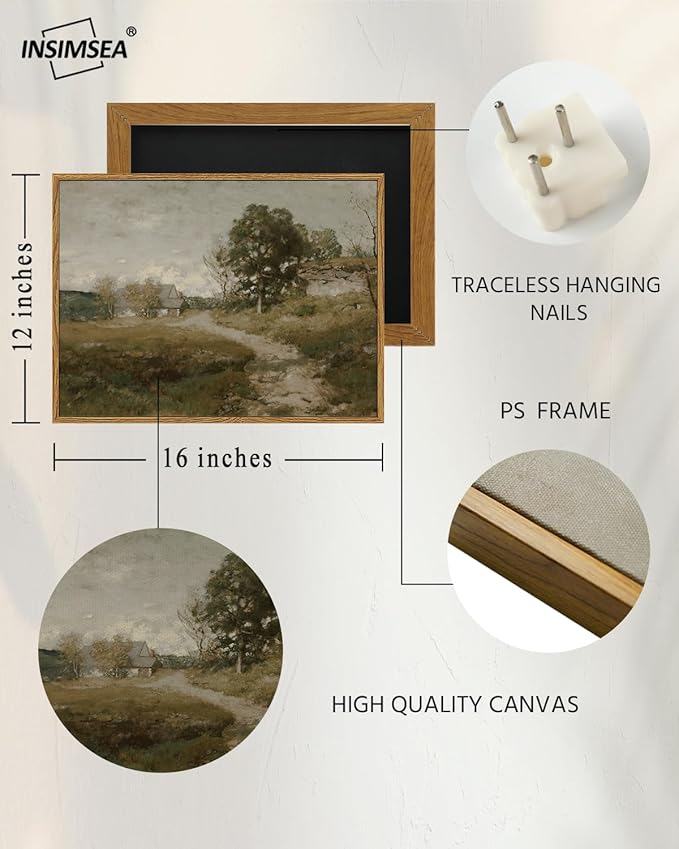 InSimSea Framed Canvas Wall Art Decor, Vintage Countryside Decor for Living Room Bedroom, Eathry Moody Art, Painting for Bathroom Office Hallway Room, 12