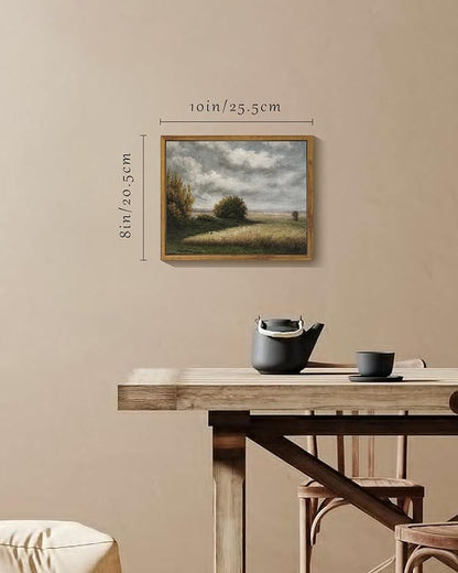 SHENIFY Vintage Landscape Framed Canvas Wall Art Grassland Classic Wall Prints Farmhouse Kitchen Office Decor - 8x10in Natural Framed