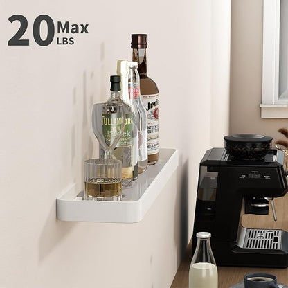 Danpoo 20 Inch Long Floating Shelf White, Clear Tempered Glass Wall Shelf - Spacious and Stylish Storage for Your Home
