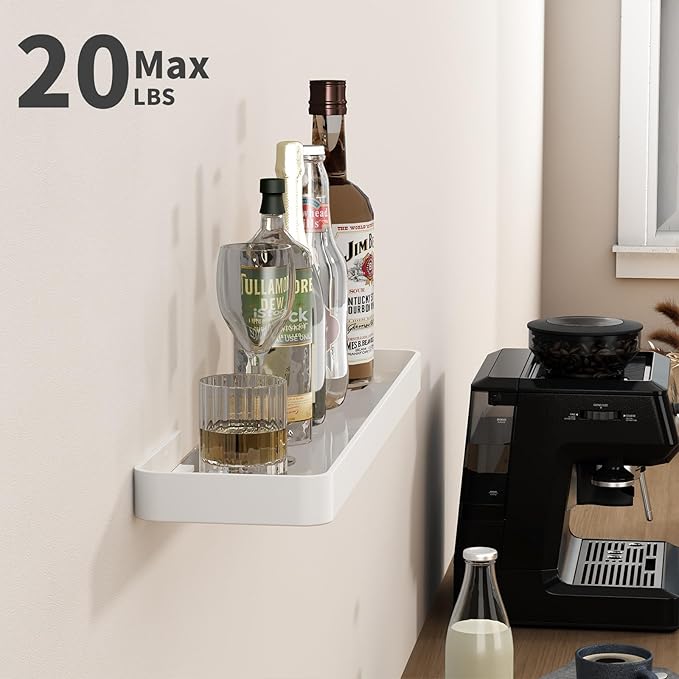 Danpoo 20 Inch Long Floating Shelf White, Clear Tempered Glass Wall Shelf - Spacious and Stylish Storage for Your Home