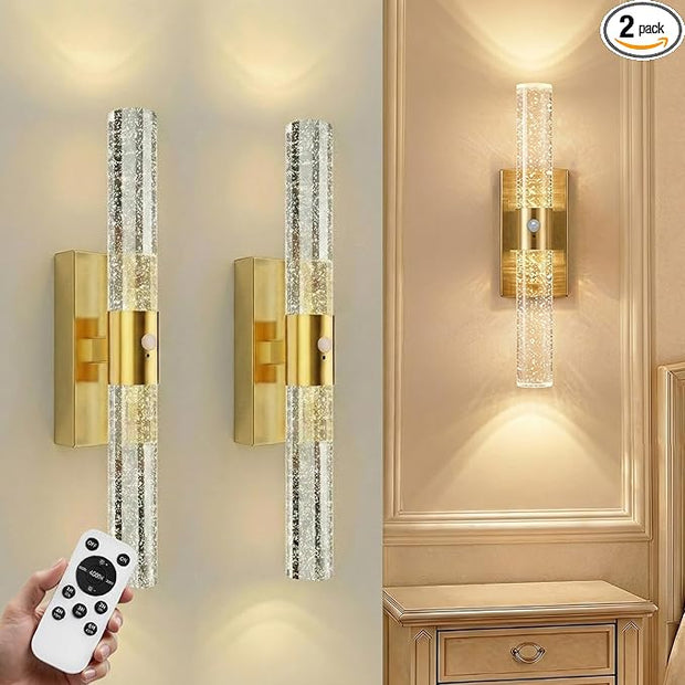 Motion Sensor Wall Sconces Battery Operated Set of 2, Rechargeable Wall Sconce, 3CCT Battery Wall Sconce, 12000mAh Dimmable with Remote for Bedroom, Living room, Hallway (15.3 inch - Gold - 2 Pack)