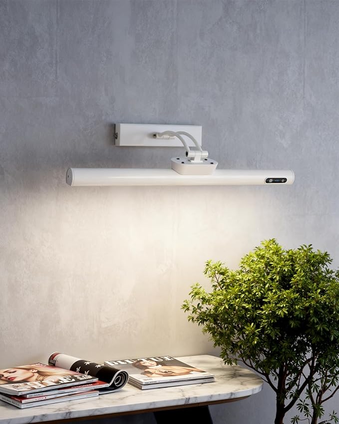 Magnetic Cordless Picture Light with Remote/Touch Control & Timer, 3CCT Dimmable, Angle Adjustable 16in Metal Wall Lights with 5000mAh Battery for Artwork, Painting, Portrait, Gallery, Photo, White