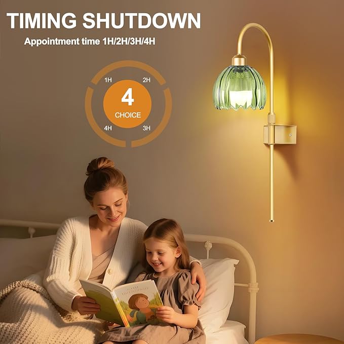 Vintage Battery Operated Wall Sconces Set of 2, Gold Rechargeable Wireless Wall Lamp Lights with Glass Lampshade & Remote,Dimmable 12 Colors Flower Wall Sconce for Bedroom Living Room Hallway