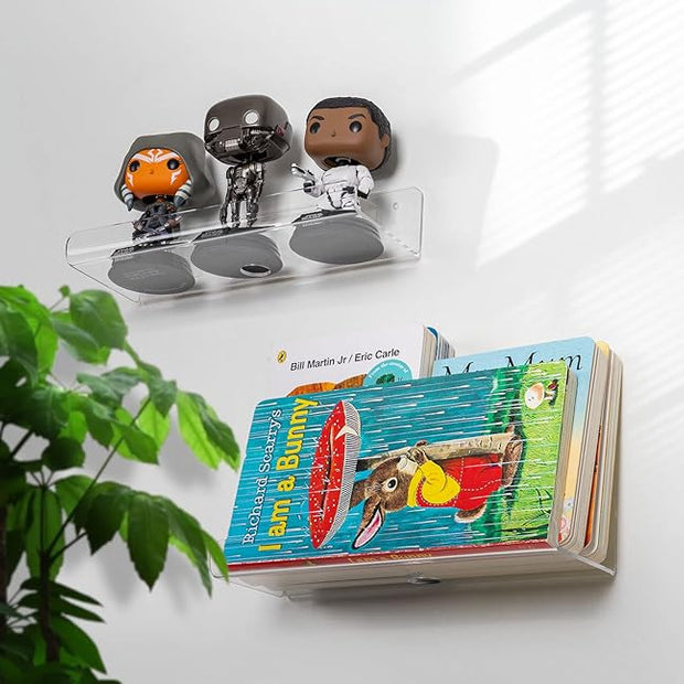 OAPRIRE 2-Pack Clear Acrylic Floating Wall Shelves, 10" Minimalist Book & Decor Shelf Set for Bedroom, Bathroom, Kitchen
