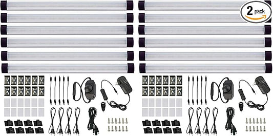 AIBOO LED Under Counter Light Rigid Bar Kit, Plug in Corded 12V LED Under Cabinet Lighting Dimmable with Switch for Counter Shelf Showcase Display Lighting (6 Panels,Daylight White) (Pack of 2)