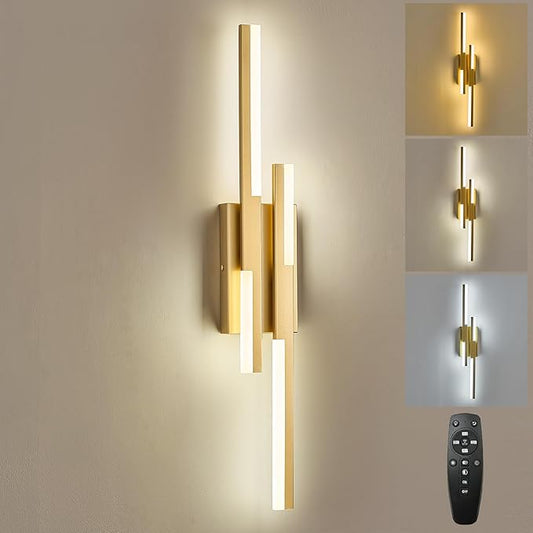 Modern LED Wall Sconce Gold Remote Wall Light Fixtures for Bathroom, Dimmable Vanity Light Indoor LED Remote Wall Sconce for Bedside Bedroom Living Dining Room (27.6inch 3000-6500K 1 Pack)