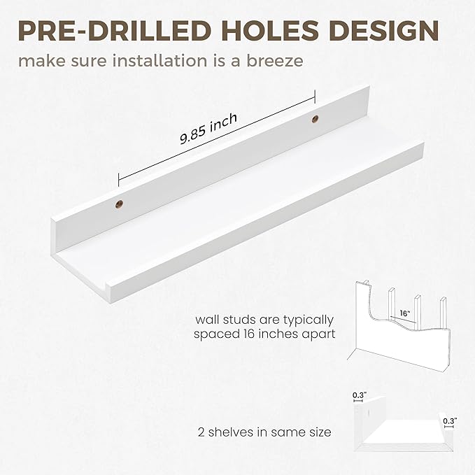 Axeman Floating Shelves | Picture Ledge Shelf Set of 2 | White Wall Shelves with Lip | White Picture Shelf for Wall with Ledge | Photo Ledges 16 Inch