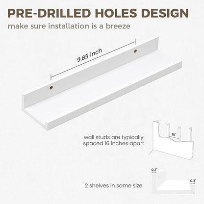 Axeman Floating Shelves | Picture Ledge Shelf Set of 2 | White Wall Shelves with Lip | White Picture Shelf for Wall with Ledge | Photo Ledges 16 Inch