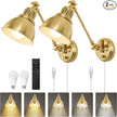 Plug in Wall Sconces Set of Two with Remote, Stepless Colors 2700K-6500K & Stepless Dimming, Premium Golden Finish, Plug in Wall Light with Night Light & Timer, LED Bulbs Included