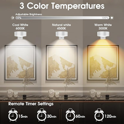 Picture Lights for Wall, 3 Lighting Modes Magnetic Art Display Light,Rechargeable Battery Operated Led Painting Light with Remote Control Dimmable & Timer,3Pack White