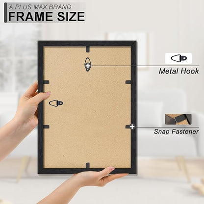 A PLUS MAX 9.5x13 Picture Frame Set of 2, Black Engineered Wood Frame for 9.5 x 13 Inch Picture Poster Photo, Light Weight 9.5 by 13 Frame with Wood-grain for Wall - 2 Pack/Black/9.5"x13"
