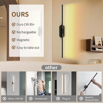 2026 Upgraded Wall Sconces Set of 2, Magnetic 10000mAh Wireless USB Rechargeable Wall Lights,360°Rotation Wall Sconce With Remote Control,LED Dimmable Wall Lamp For Living Room,Bedroom,Hallway (30 In)
