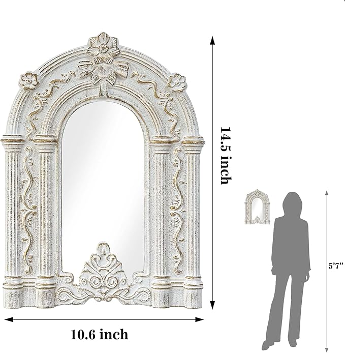 ZEXUIRU 2PCS Arched Window Wall Mirror,Rustic Farmhouse Accent Mirror, Wood Framed Entry Wall Decoration for Living Room,Bathroom,Bedroom,Kitchen,14.5x10.6 Inches