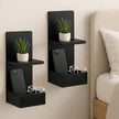 2-Tier Black Floating Wall Shelf, 20x8x6 Wall-Mounted Wooden Beside Shelf/Nightstand for Home Décor, Plants, Cosmetics, Bathroom, Kitchen, Bedroom Storage (Black with Box)