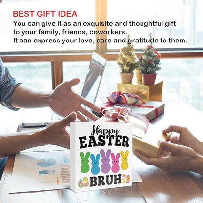 Easter Decor - Happy Easter Bruh Wooden Sign Home Living Room Bedroom Kitchen Bathroom Desk Table Shelf Decor - 5 x 5 Inches