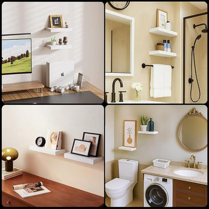 Floating Shelves for Wall White Shelves Bathroom, Bedroom and Living Room, Wall Shelves & Book Shelf, Hanging Shelf, Modern Wooden Wall-Mounted Small Floating Shelf, 12x7x1.5 in, Set of 2