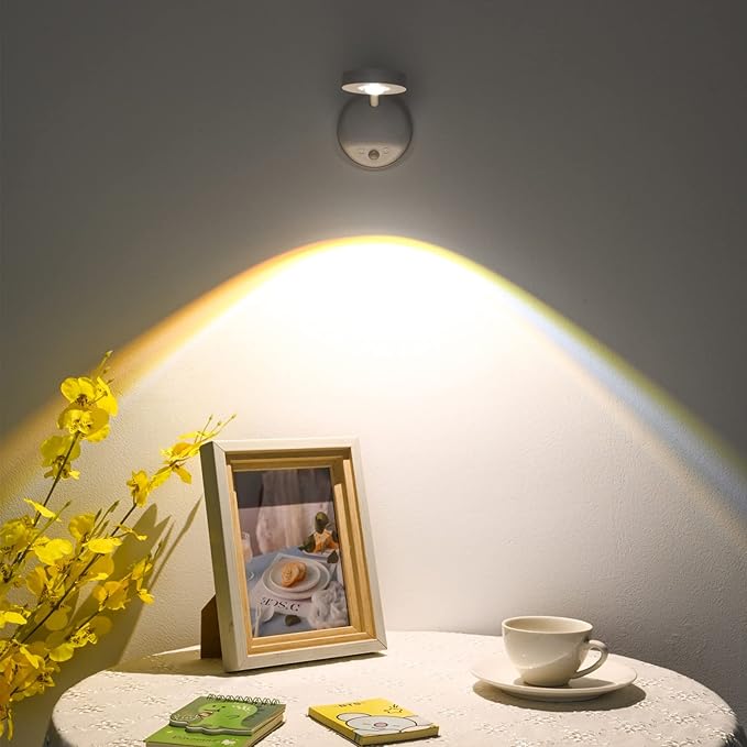 Wireless Picture Light Battery Operated, 2200mAH Rechargeable Painting Light with Motion Sensor and Rotatable Tube, Stepless Dimming Art Display Light for Picture Frame