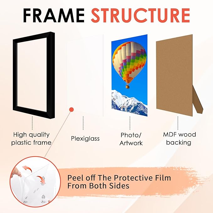 FIXSMITH 4x6 Picture Frame, Black Photo Frames with HD Plexiglass for Wall Hanging or Tabletop Display, 2 Pack
