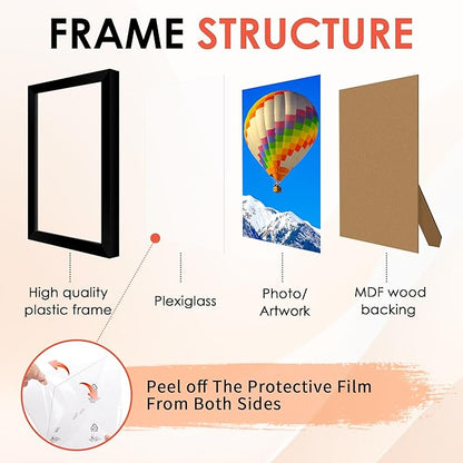 FIXSMITH 4x6 Picture Frame, Black Photo Frames with HD Plexiglass for Wall Hanging or Tabletop Display, 2 Pack
