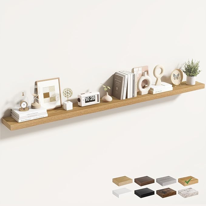 72 Inch Floating Shelves for Wall 1 Pack, 72" Wall Shelves for Books, Storage, Decor, Wall Mounted Floating Shelf with Invisible Brackets for Kitchen, Living Room, Light Brown