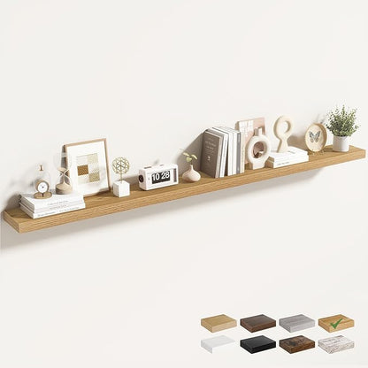 72 Inch Floating Shelves for Wall 1 Pack, 72" Wall Shelves for Books, Storage, Decor, Wall Mounted Floating Shelf with Invisible Brackets for Kitchen, Living Room, Light Brown
