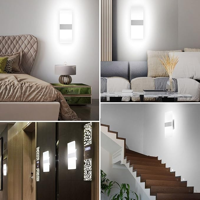 TRLIFE Dimmable LED Wall Sconces, 4 Color Temperature 12W Modern Wall Sconce Wall Mounted Light Set of 2 Dimmable Wall Lights for Bedroom Bedside Hallway Living Room Stairway(2 Pack, Silver)