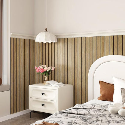 200"x23.6" Brown Wood Slat Wall Panels Self Adhesive Acoustic Slat Wall Paneling Peel and Stick Wood Panels Flexible Wooden Slats Wallpaper Roll for Interior Walls Decor Bedroom Living Room