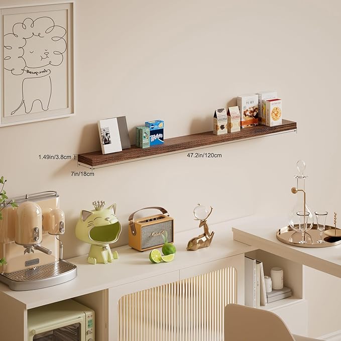 Floating Shelves for Wall, Bathroom Shelves Over Toilet, Wall Shelves & Book Shelf for Room, Hanging Shelf, Modern Wooden Mounted Floating Shelves, 48x7x1.5 in (Walnut-Like, Set of 1)