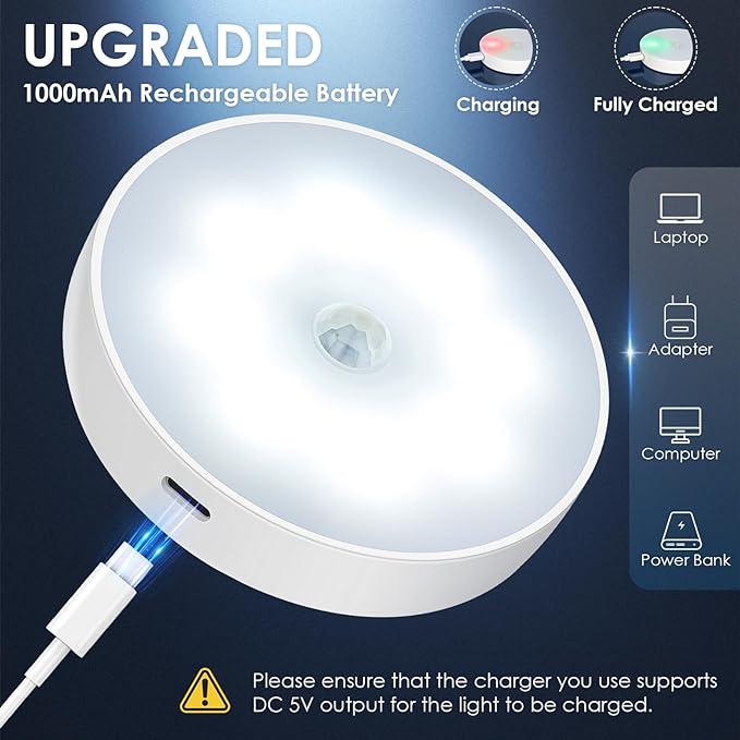 Motion Sensor Puck Light with Remote, Wireless Dimmable Under Cabinet Lighting, Rechargeable Magnetic Closet Night Light, 8-Pack, Cool White